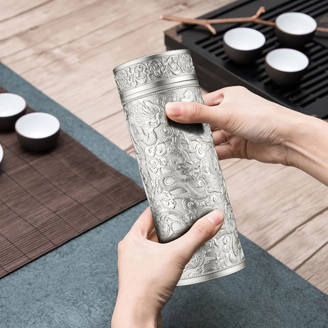 Relief metal Jiulong cup inner liner silver ion silver cup