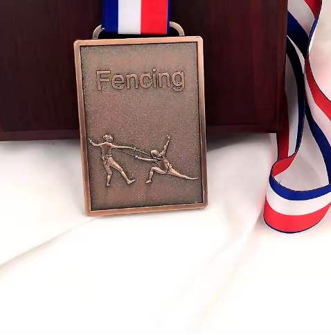 Customized Square Fencing School Sports Metal Medal Gold Silver Bronze Motion Medal
