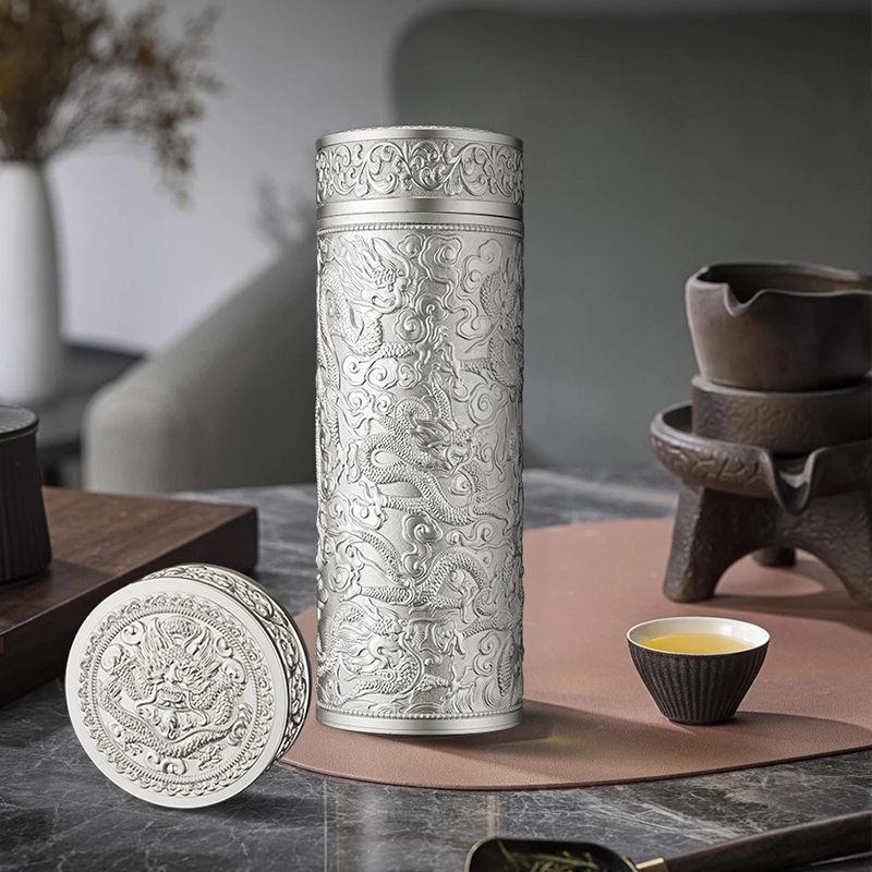 Relief metal Jiulong cup inner liner silver ion silver cup